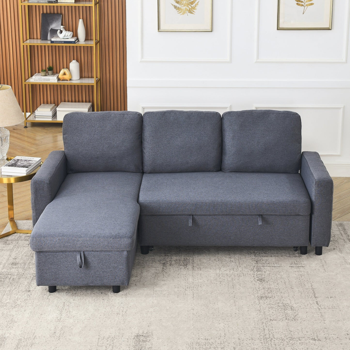 Grey 78.8 Linen L-Shaped Sectional Sofa with Reversible Chaise, Storage, and High-Density Foam
