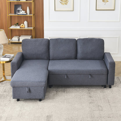 Grey 78.8 Linen L-Shaped Sectional Sofa with Reversible Chaise, Storage, and High-Density Foam