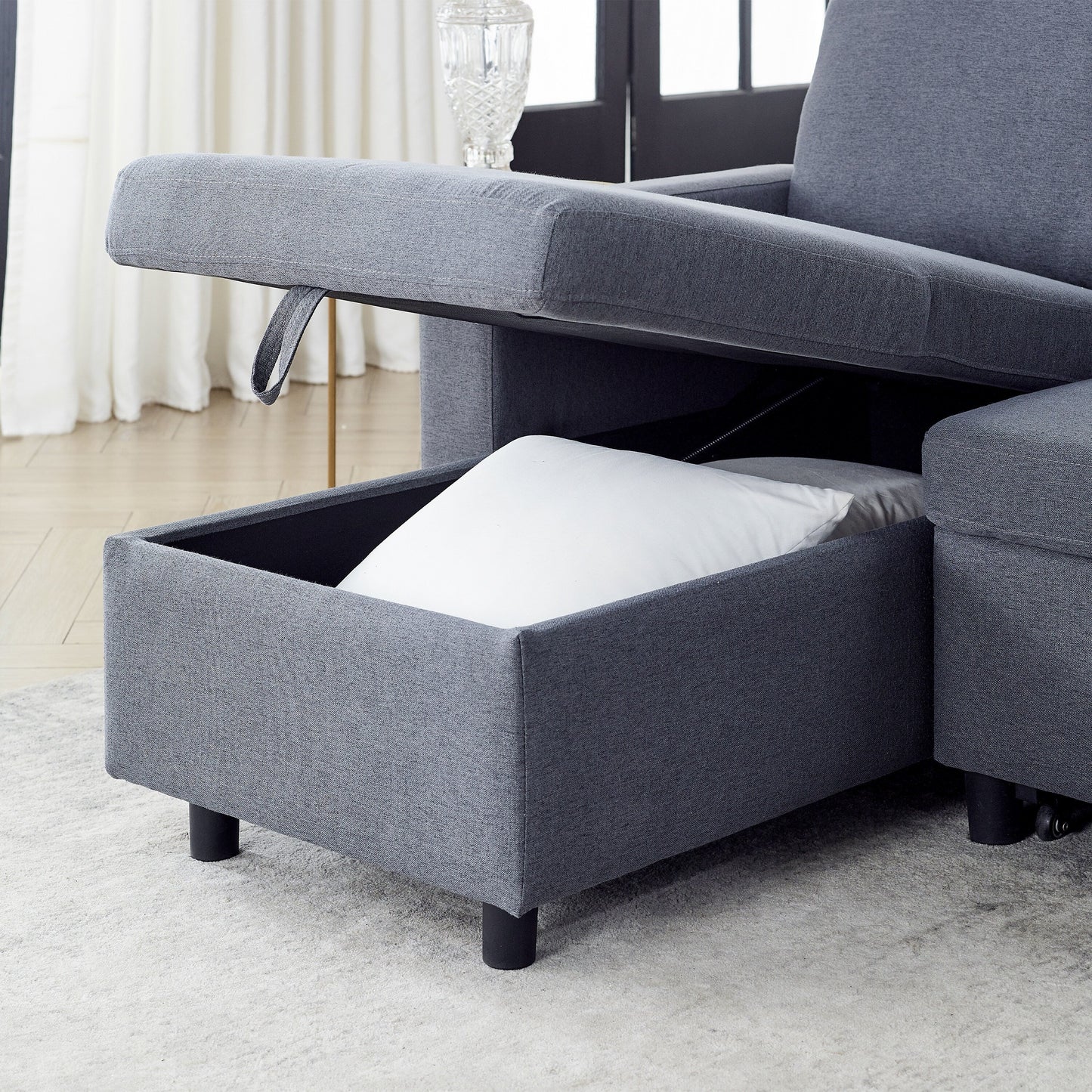 Grey 78.8 Linen L-Shaped Sectional Sofa with Reversible Chaise, Storage, and High-Density Foam