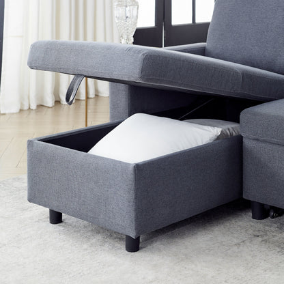 Grey 78.8 Linen L-Shaped Sectional Sofa with Reversible Chaise, Storage, and High-Density Foam