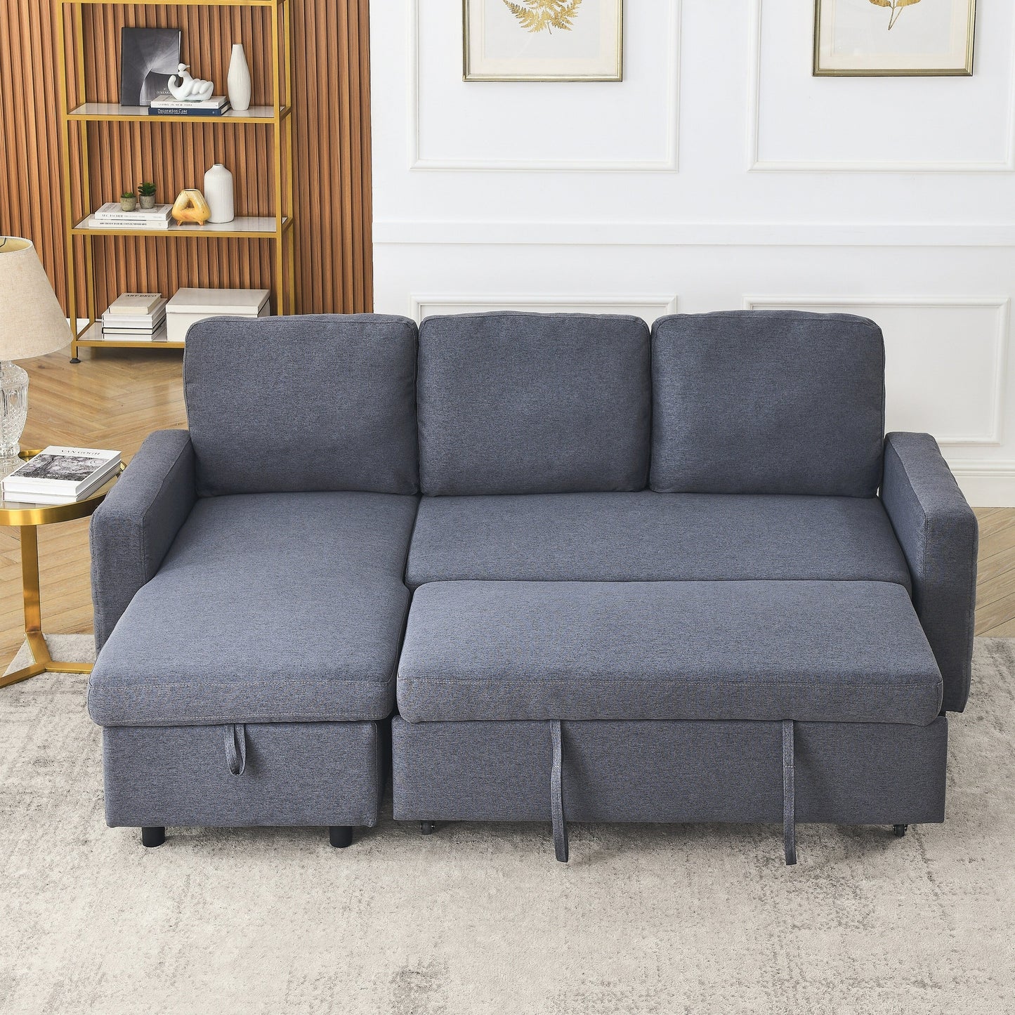 Grey 78.8 Linen L-Shaped Sectional Sofa with Reversible Chaise, Storage, and High-Density Foam