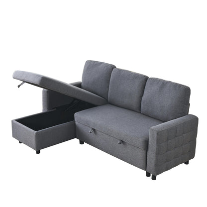 Grey 78.8 Linen L-Shaped Sectional Sofa with Reversible Chaise, Storage, and High-Density Foam