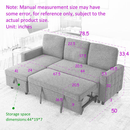 Grey 78.8 Linen L-Shaped Sectional Sofa with Reversible Chaise, Storage, and High-Density Foam
