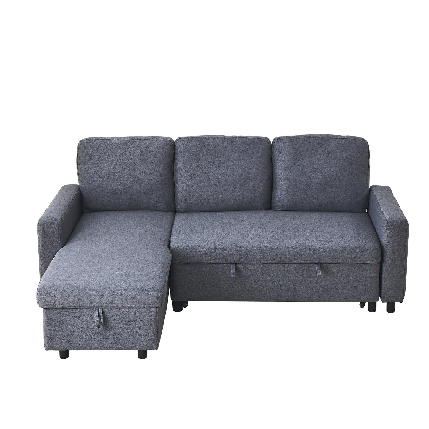 Grey 78.8'' L-Shaped Linen Sectional Sofa with Pull-Out Feature, Convertible Design, and Storage Chaise