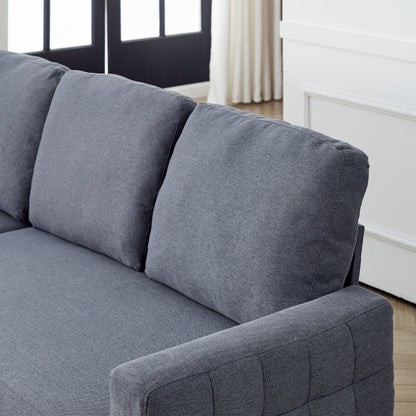 Grey 78.8'' L-Shaped Linen Sectional Sofa with Pull-Out Feature, Convertible Design, and Storage Chaise