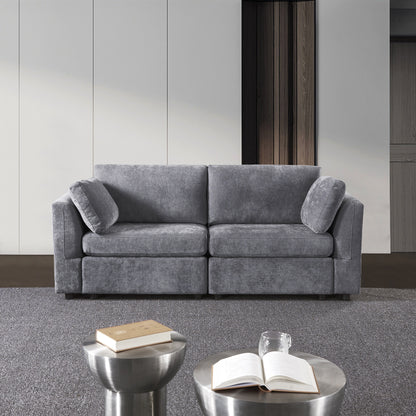 Grey 80.31 Chenille Loveseat Modular Sofa with Solid Wood Frame for Living Room