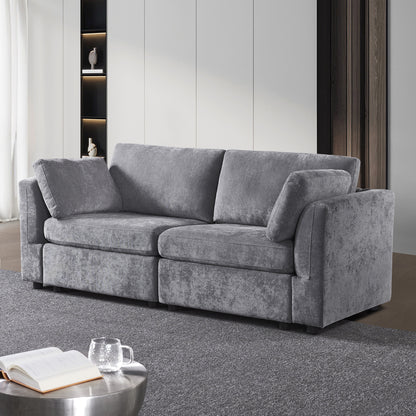 Grey 80.31 Chenille Loveseat Modular Sofa with Solid Wood Frame for Living Room