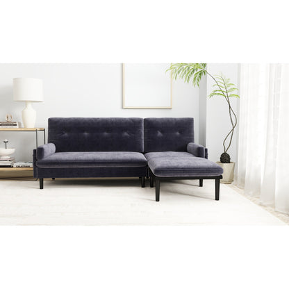 Grey 80.7 Multi-Functional Adjustable Corduroy 3-seater Sofa, Convertible L-Shaped Sofa and Guest Bed