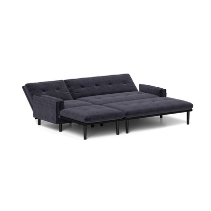 Grey 80.7 Multi-Functional Adjustable Corduroy 3-seater Sofa, Convertible L-Shaped Sofa and Guest Bed