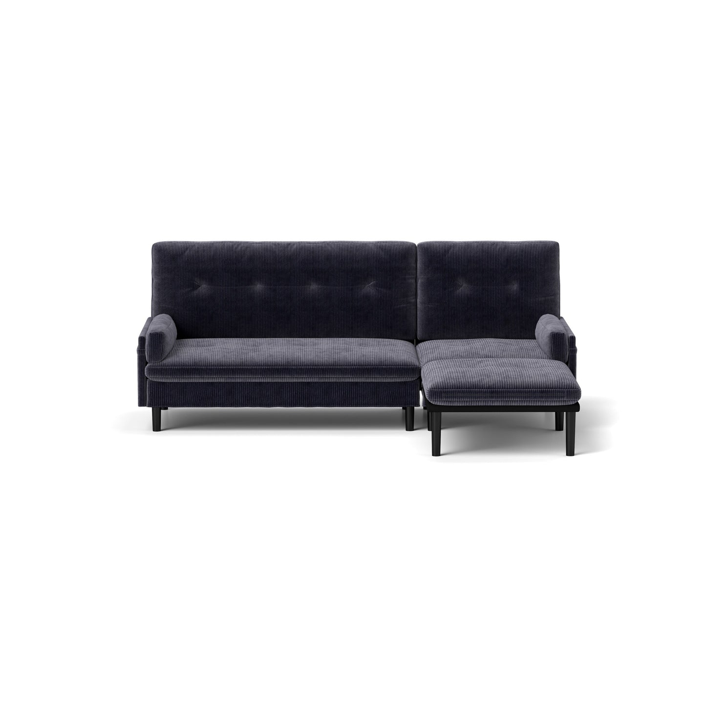 Grey 80.7 Multi-Functional Adjustable Corduroy 3-seater Sofa, Convertible L-Shaped Sofa and Guest Bed