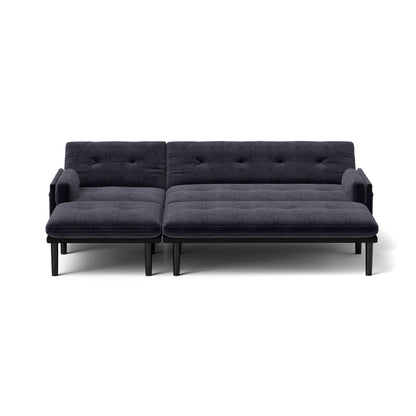 Grey 80.7 Multi-Functional Adjustable Corduroy 3-seater Sofa, Convertible L-Shaped Sofa and Guest Bed