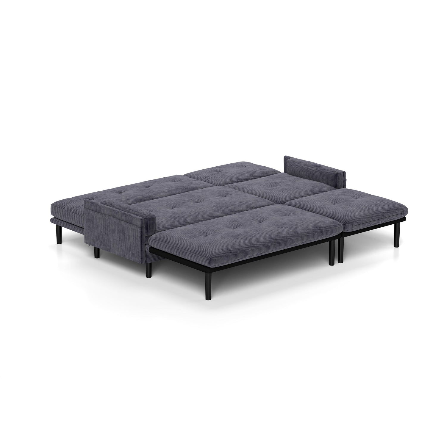 Grey 80.7 Multi-Functional Adjustable Corduroy 3-seater Sofa, Convertible L-Shaped Sofa and Guest Bed