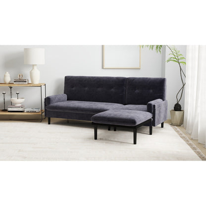 Grey 80.7 Multi-Functional Adjustable Corduroy 3-seater Sofa, Convertible L-Shaped Sofa and Guest Bed