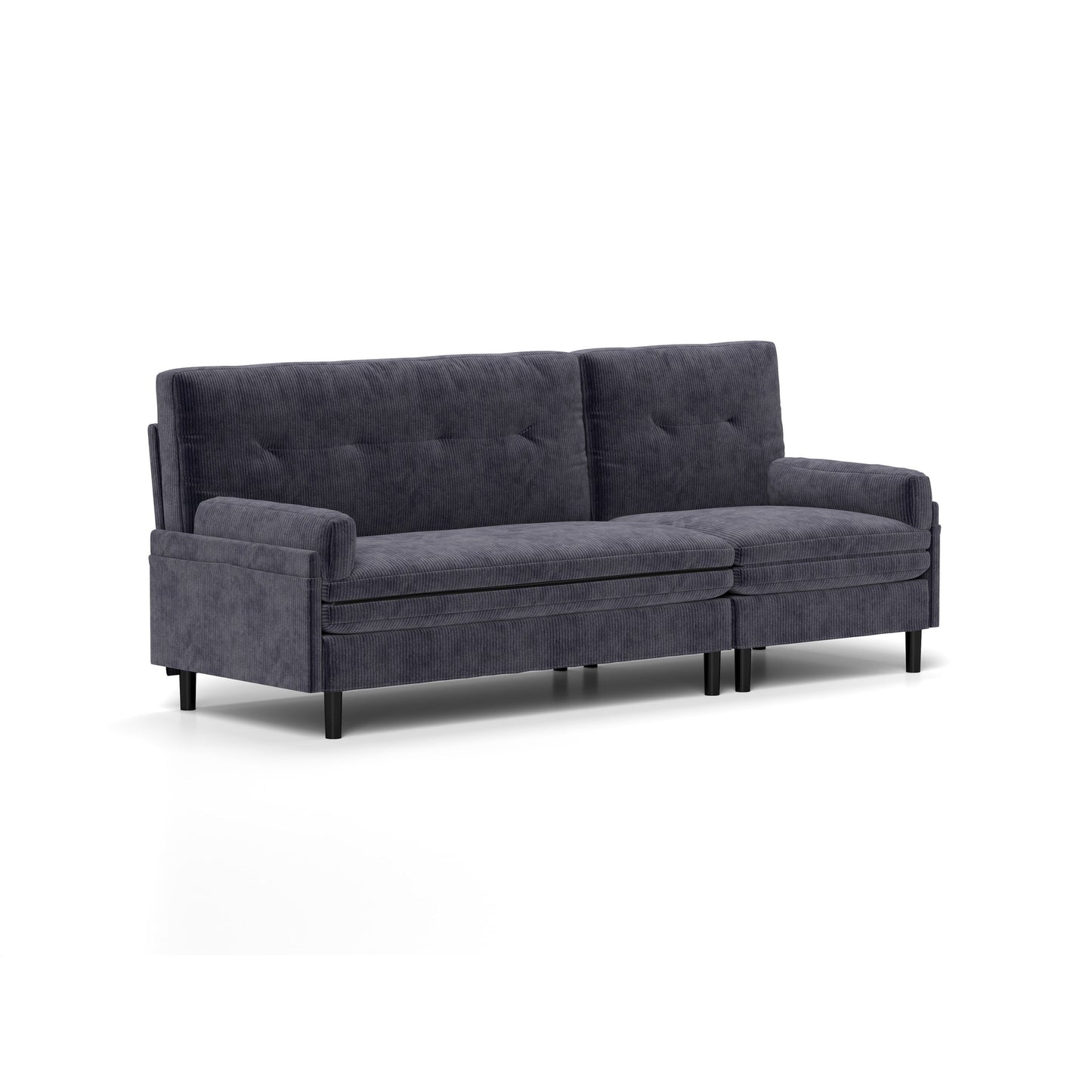 Grey 80.7 Multi-Functional Adjustable Corduroy 3-seater Sofa, Convertible L-Shaped Sofa and Guest Bed