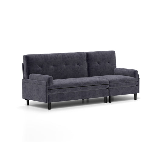 Grey 80.7 Multi-Functional Adjustable Corduroy 3-seater Sofa, Convertible L-Shaped Sofa and Guest Bed