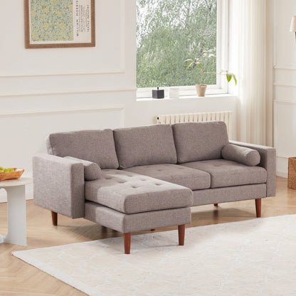 Grey 80'' Fabric Sectional Sofa with Tufted Cushions and Reversible Chaise