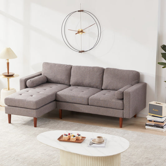 Grey 80'' Fabric Sectional Sofa with Tufted Cushions and Reversible Chaise