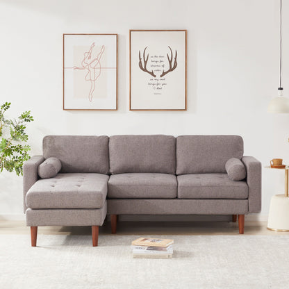 Grey 80'' Fabric Sectional Sofa with Tufted Cushions and Reversible Chaise