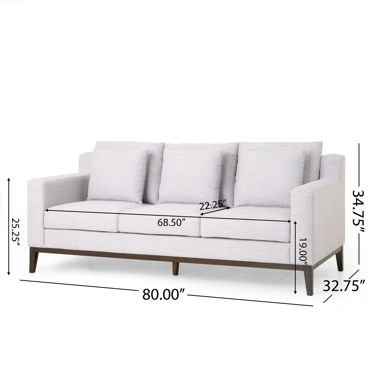 Grey 80'' Polyester 3-Seater Sofa with Solid Wood Trim, Cozy Upholstery, and Birch Legs - Perfect for Living Room
