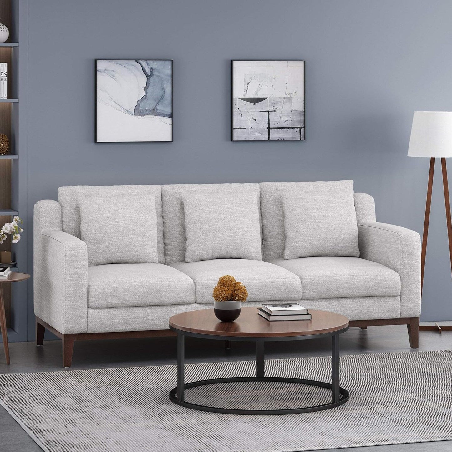 Grey 80'' Polyester Sofa with Pillows and Birch Legs