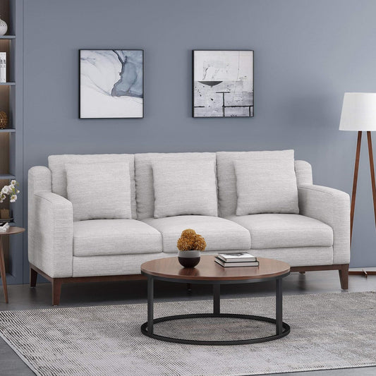 Grey 80'' Polyester Sofa with Pillows and Birch Legs