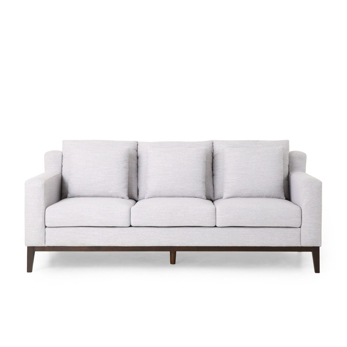Grey 80'' Polyester Sofa with Pillows and Birch Legs