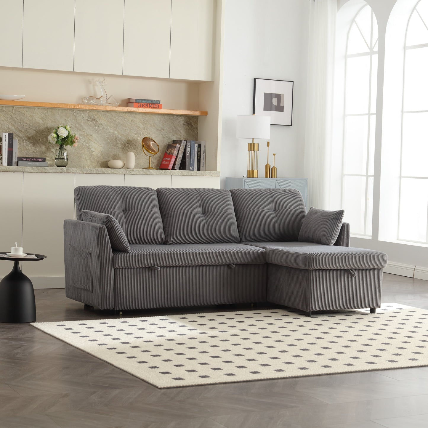 Grey 81.1'' Fabric L-Shaped Sofa with Reversible Chaise