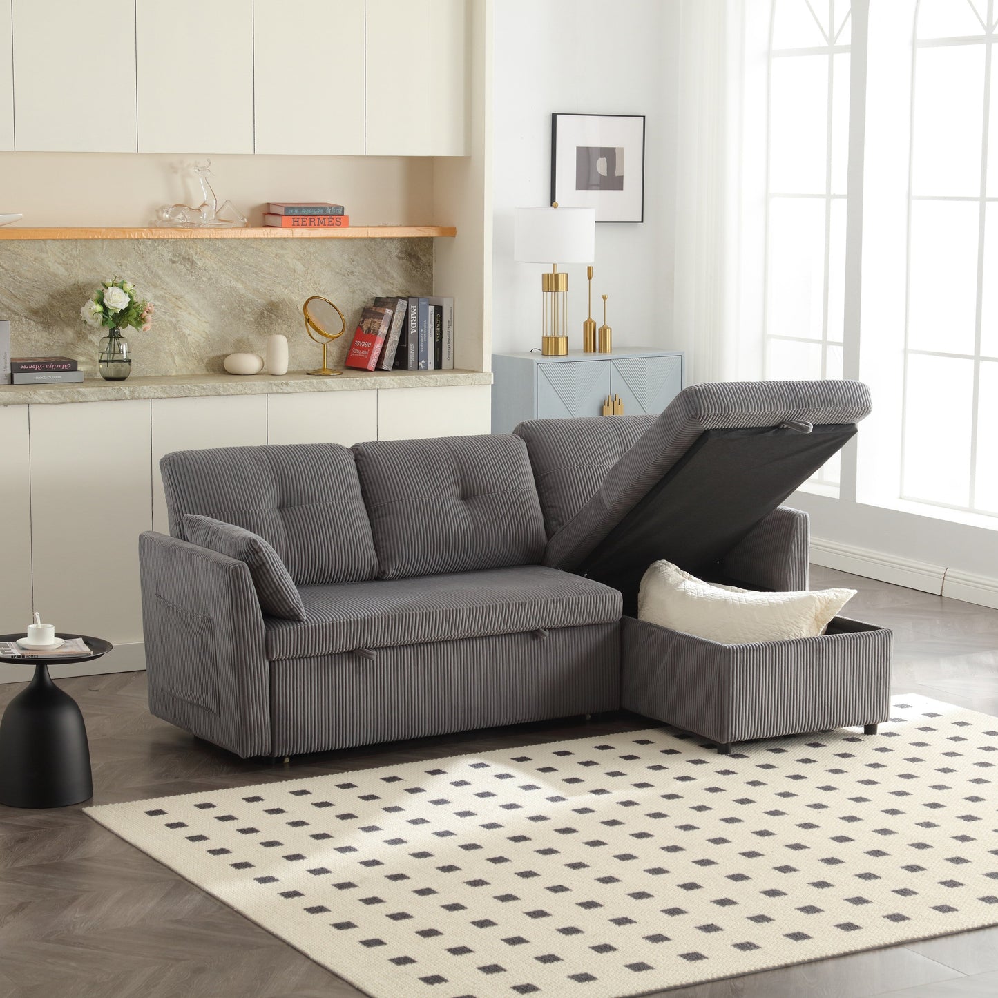 Grey 81.1'' Fabric L-Shaped Sofa with Reversible Chaise