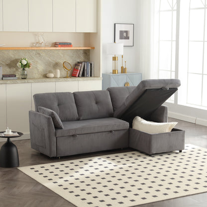 Grey 81.1'' Fabric L-Shaped Sofa with Reversible Chaise