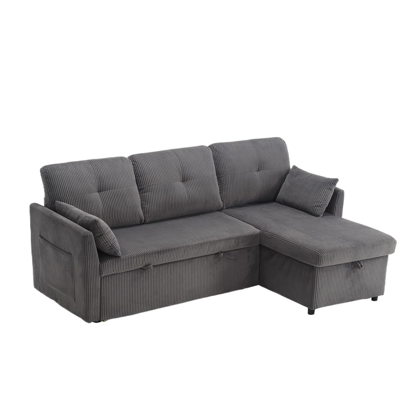 Grey 81.1'' Fabric L-Shaped Sofa with Reversible Chaise