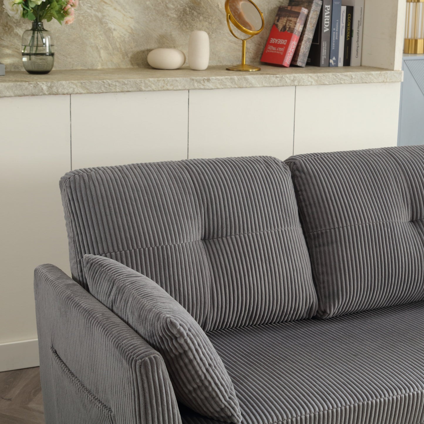 Grey 81.1'' Fabric L-Shaped Sofa with Reversible Chaise