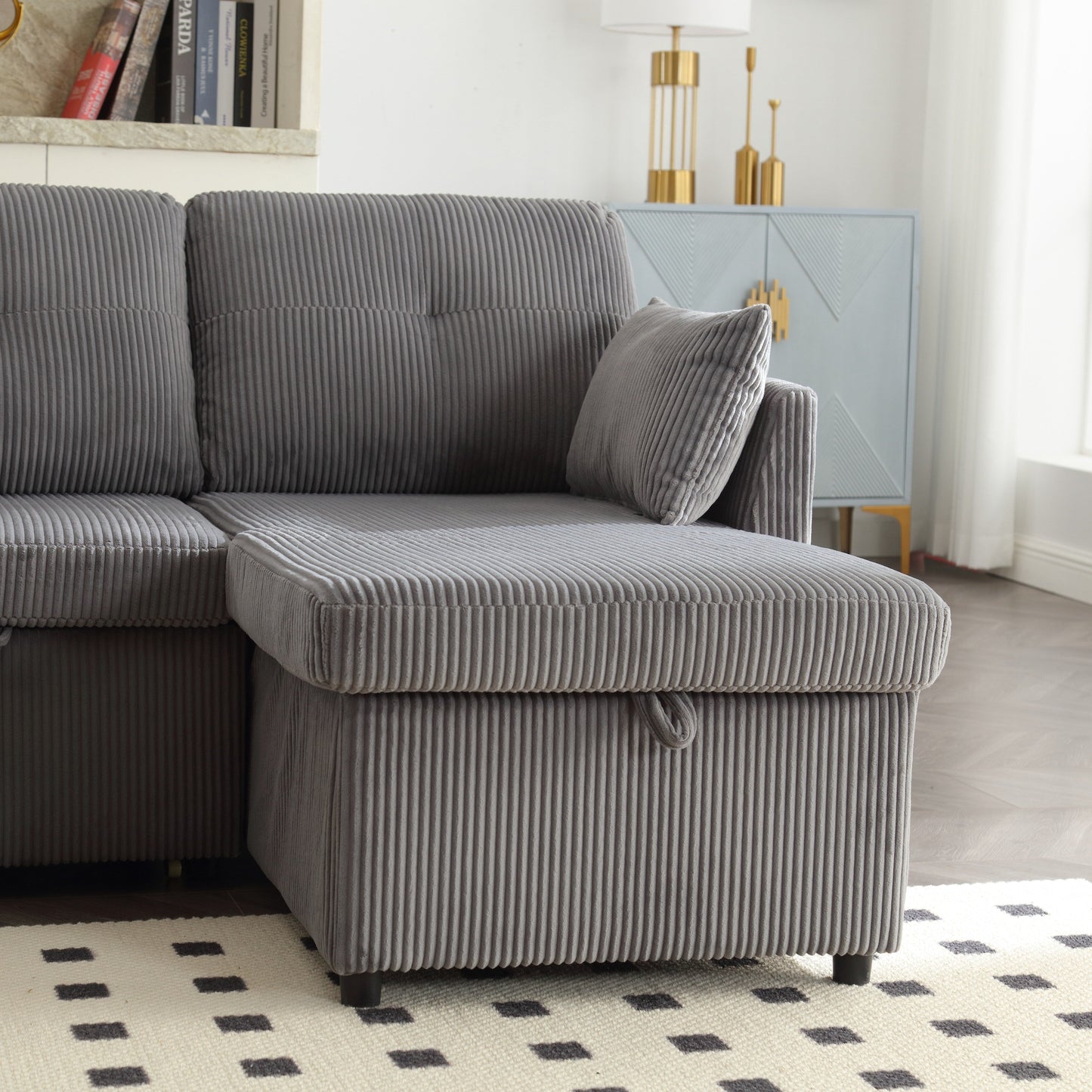 Grey 81.1'' Fabric L-Shaped Sofa with Reversible Chaise