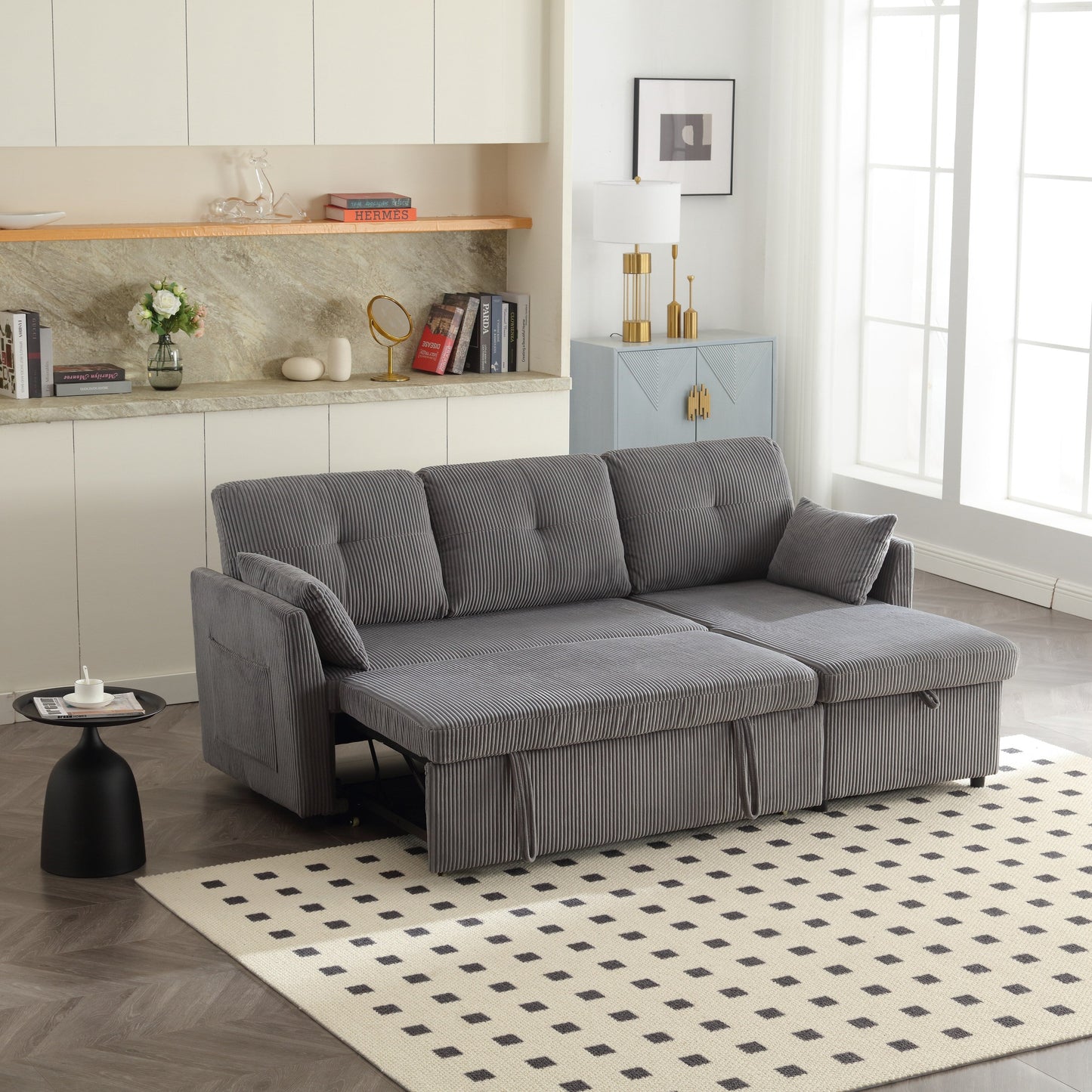 Grey 81.1'' Fabric L-Shaped Sofa with Reversible Chaise