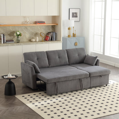 Grey 81.1'' Fabric L-Shaped Sofa with Reversible Chaise