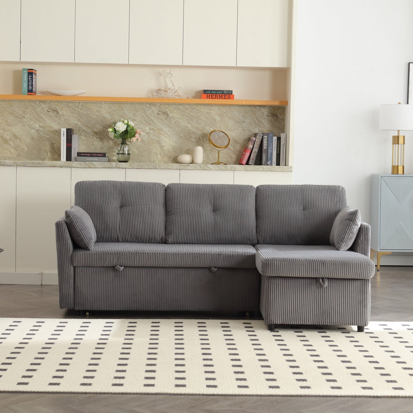 Grey 81.1'' Fabric L-Shaped Sofa with Reversible Chaise
