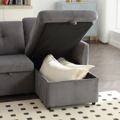 Grey 81.1'' Fabric L-Shaped Sofa with Reversible Chaise