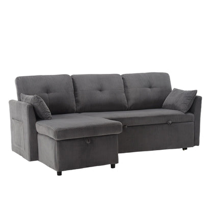 Grey 81.1'' Fabric L-Shaped Sofa with Reversible Chaise