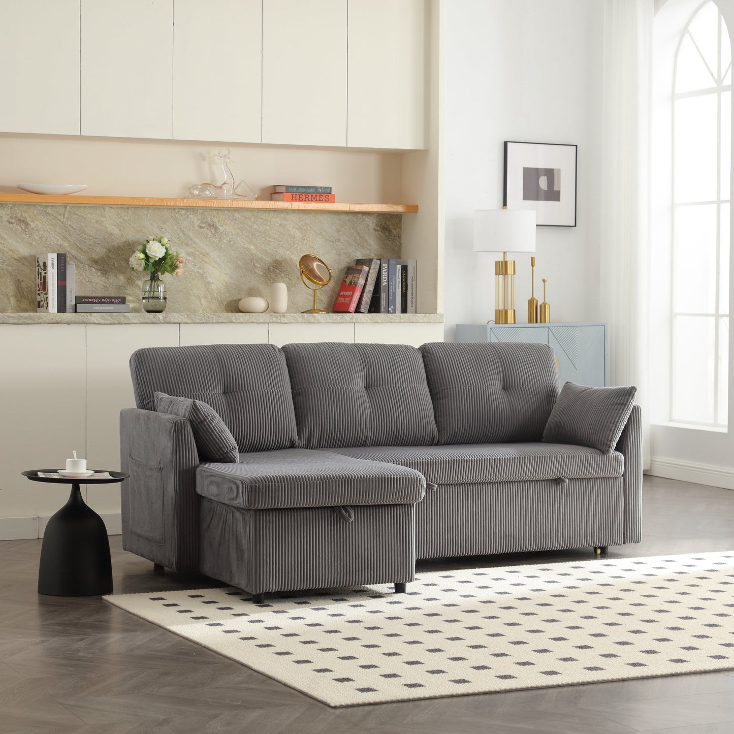 Grey 81.1'' Fabric L-Shaped Sofa with Reversible Chaise