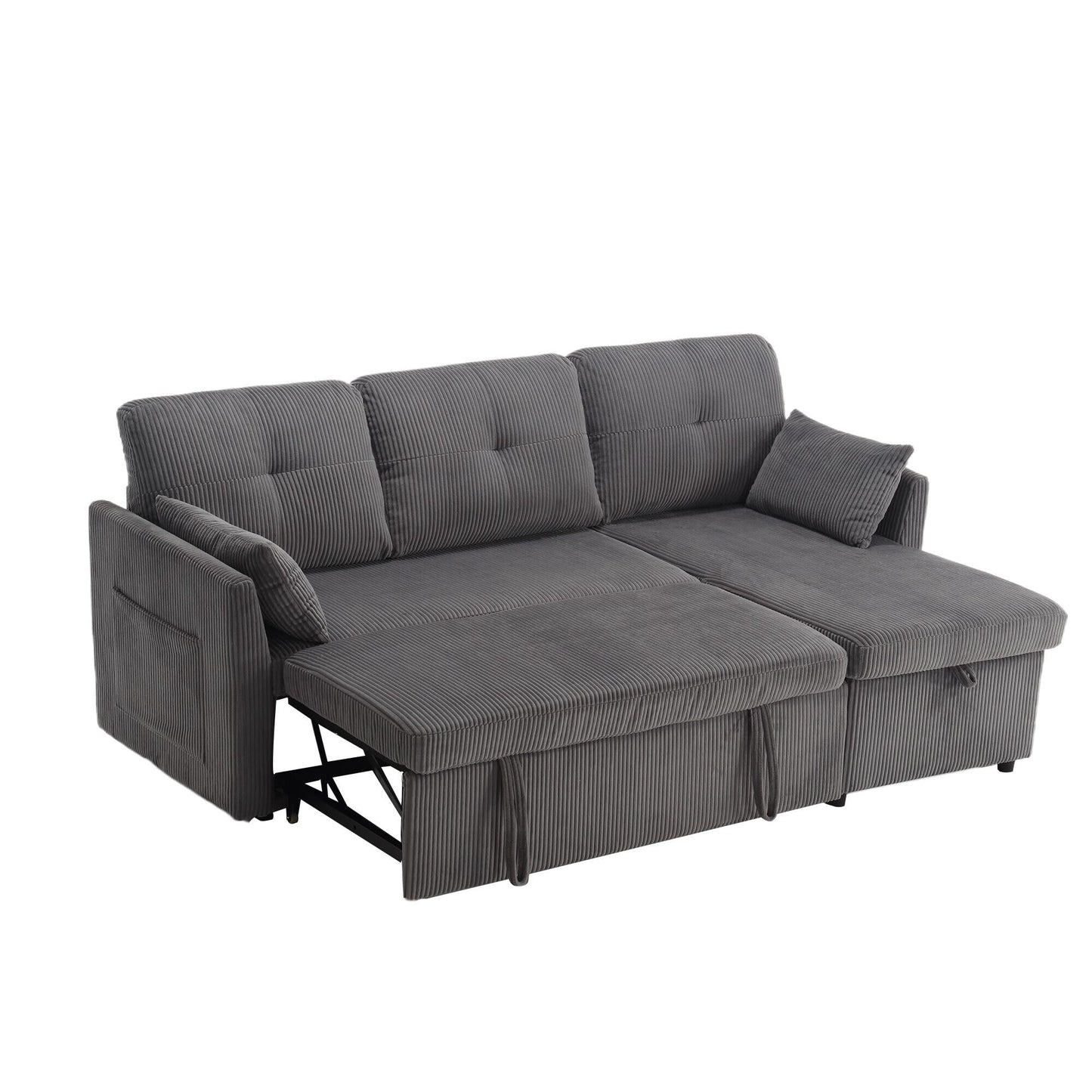 Grey 81.1'' Fabric L-Shaped Sofa with Reversible Chaise