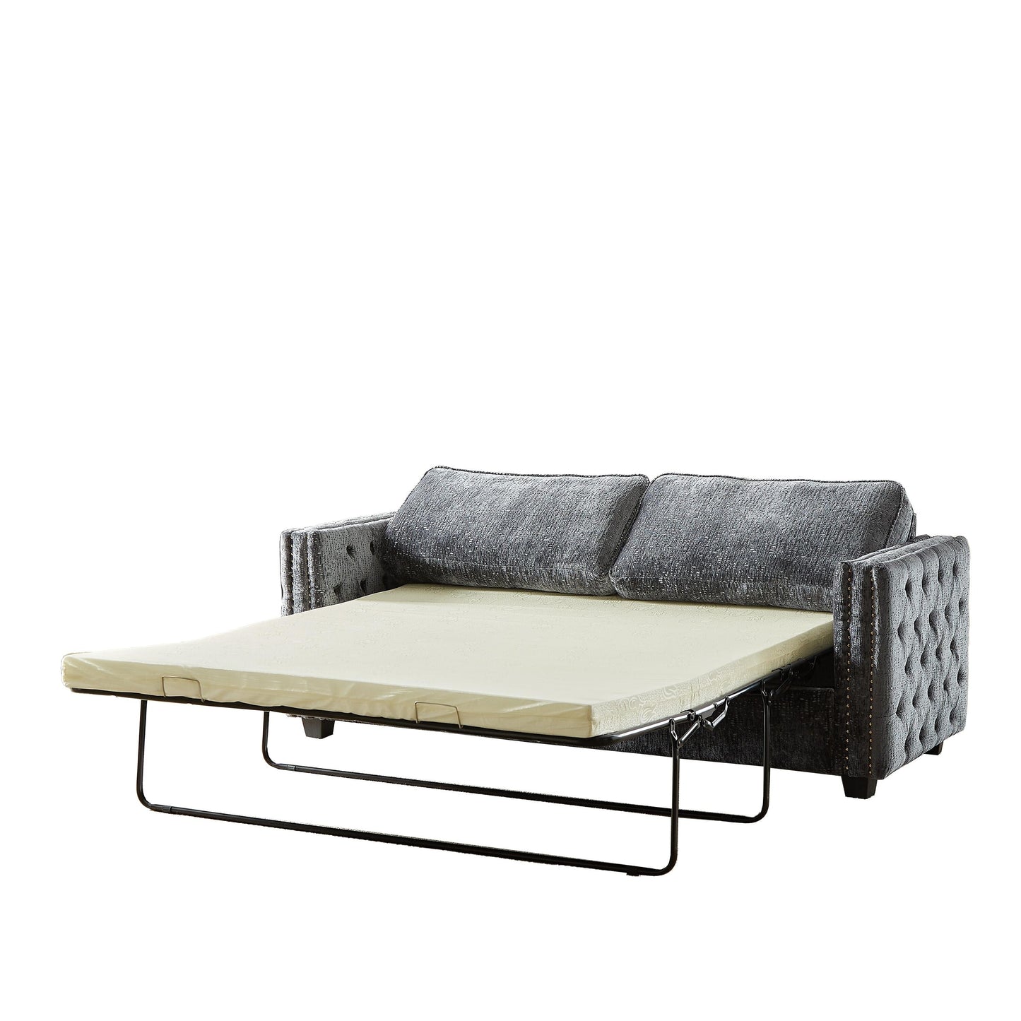 Grey 81 Chenille Nailheads 3-seater Sleeper Sofa with Memory Foam Mattress for Living Room