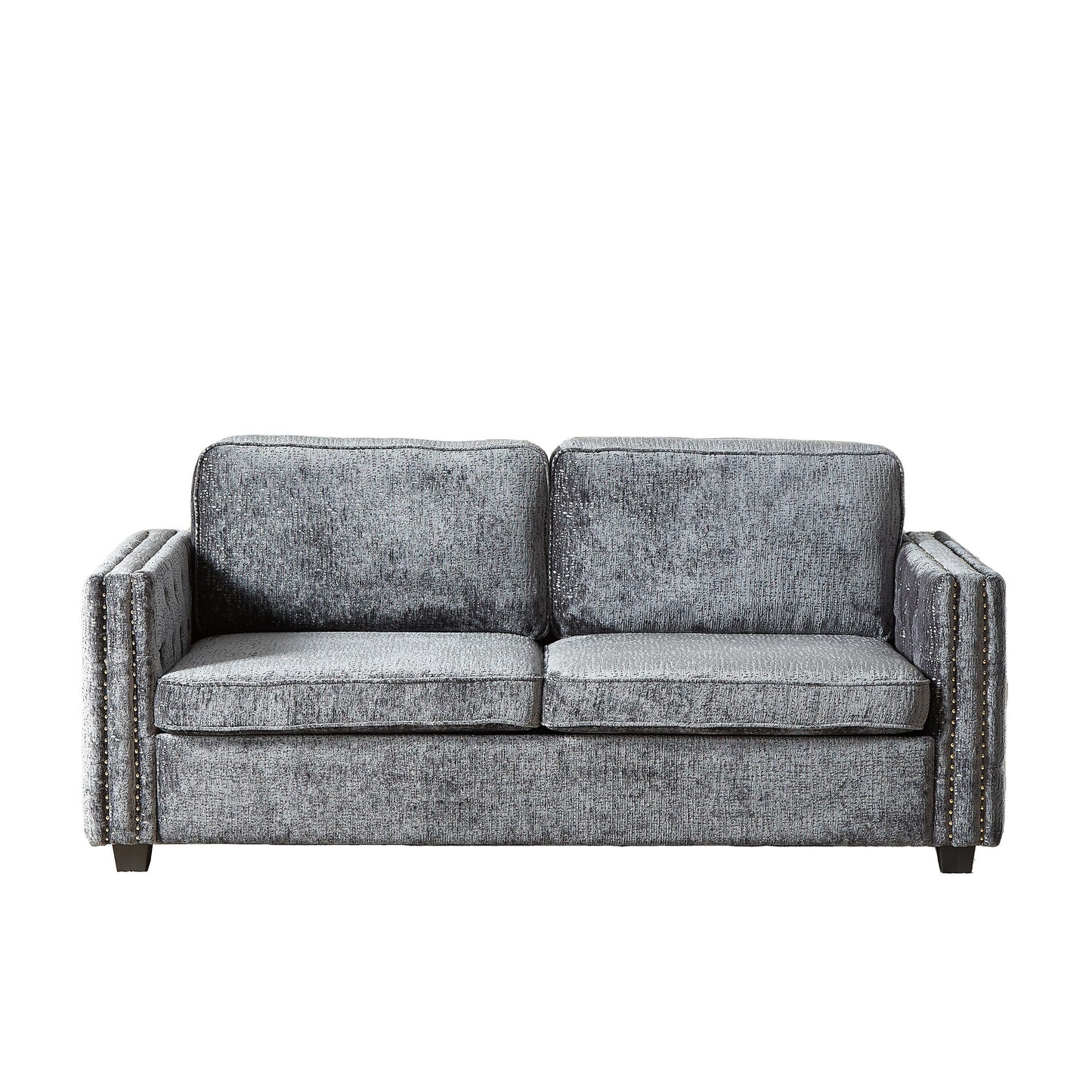 Grey 81 Chenille Nailheads 3-seater Sleeper Sofa with Memory Foam Mattress for Living Room
