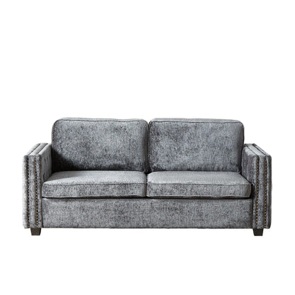 Grey 81 Chenille Nailheads 3-seater Sleeper Sofa with Memory Foam Mattress for Living Room
