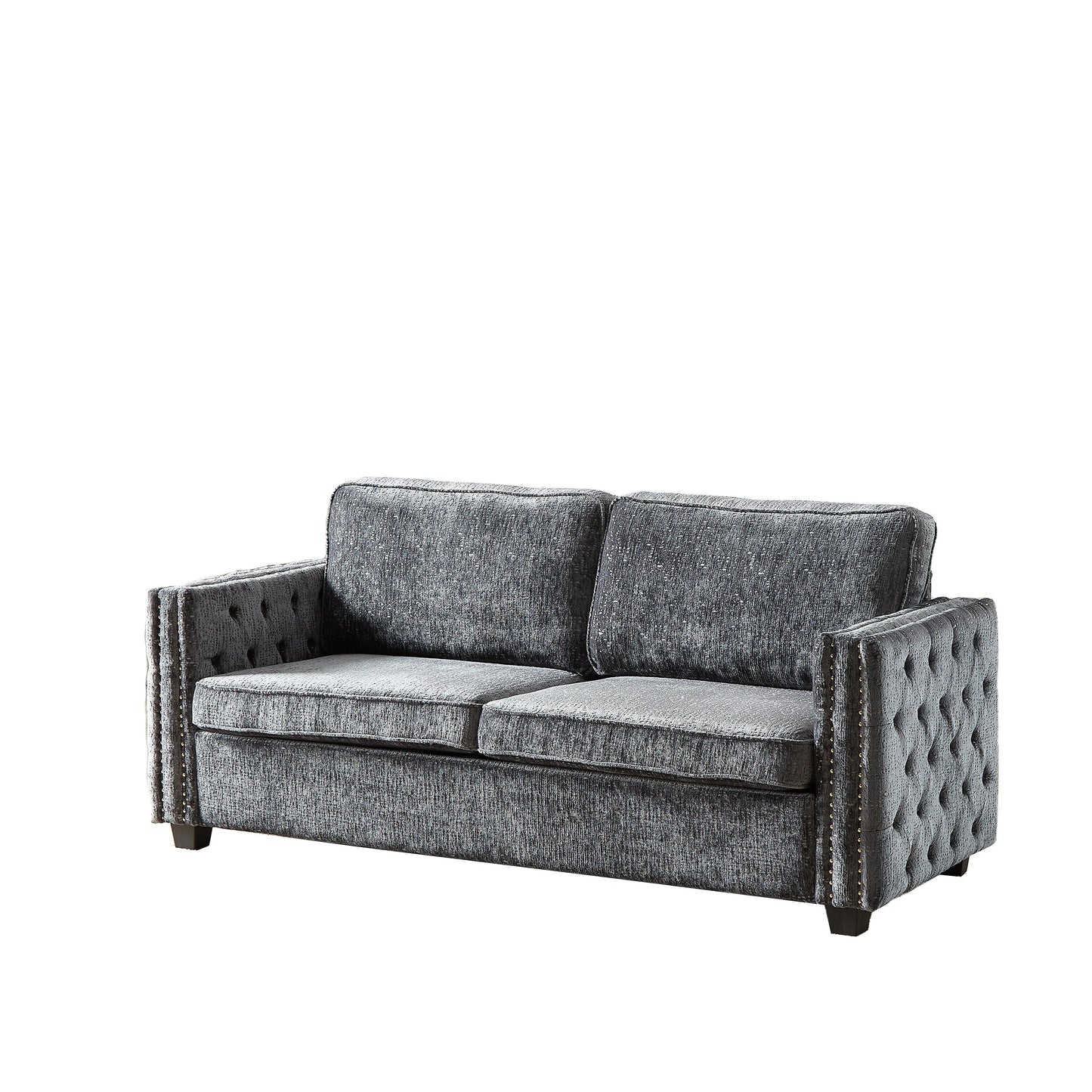 Grey 81 Chenille Nailheads 3-seater Sleeper Sofa with Memory Foam Mattress for Living Room