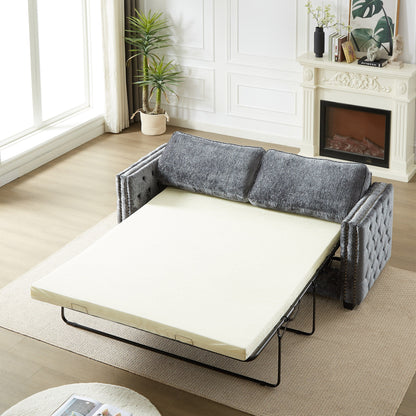 Grey 81 Chenille Nailheads 3-seater Sleeper Sofa with Memory Foam Mattress for Living Room