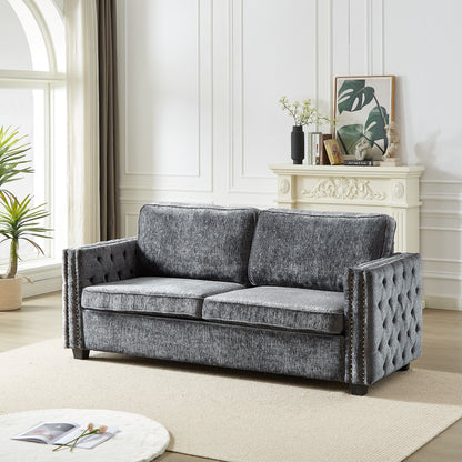 Grey 81 Chenille Nailheads 3-seater Sleeper Sofa with Memory Foam Mattress for Living Room