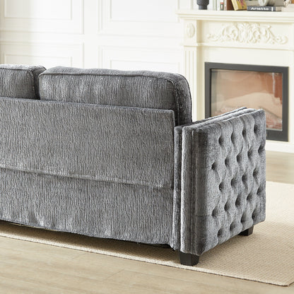 Grey 81 Chenille Nailheads 3-seater Sleeper Sofa with Memory Foam Mattress for Living Room