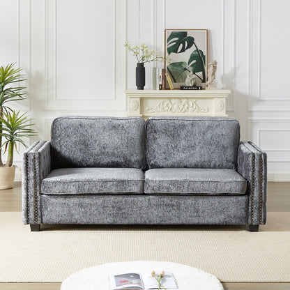 Grey 81 Chenille Nailheads 3-seater Sleeper Sofa with Memory Foam Mattress for Living Room