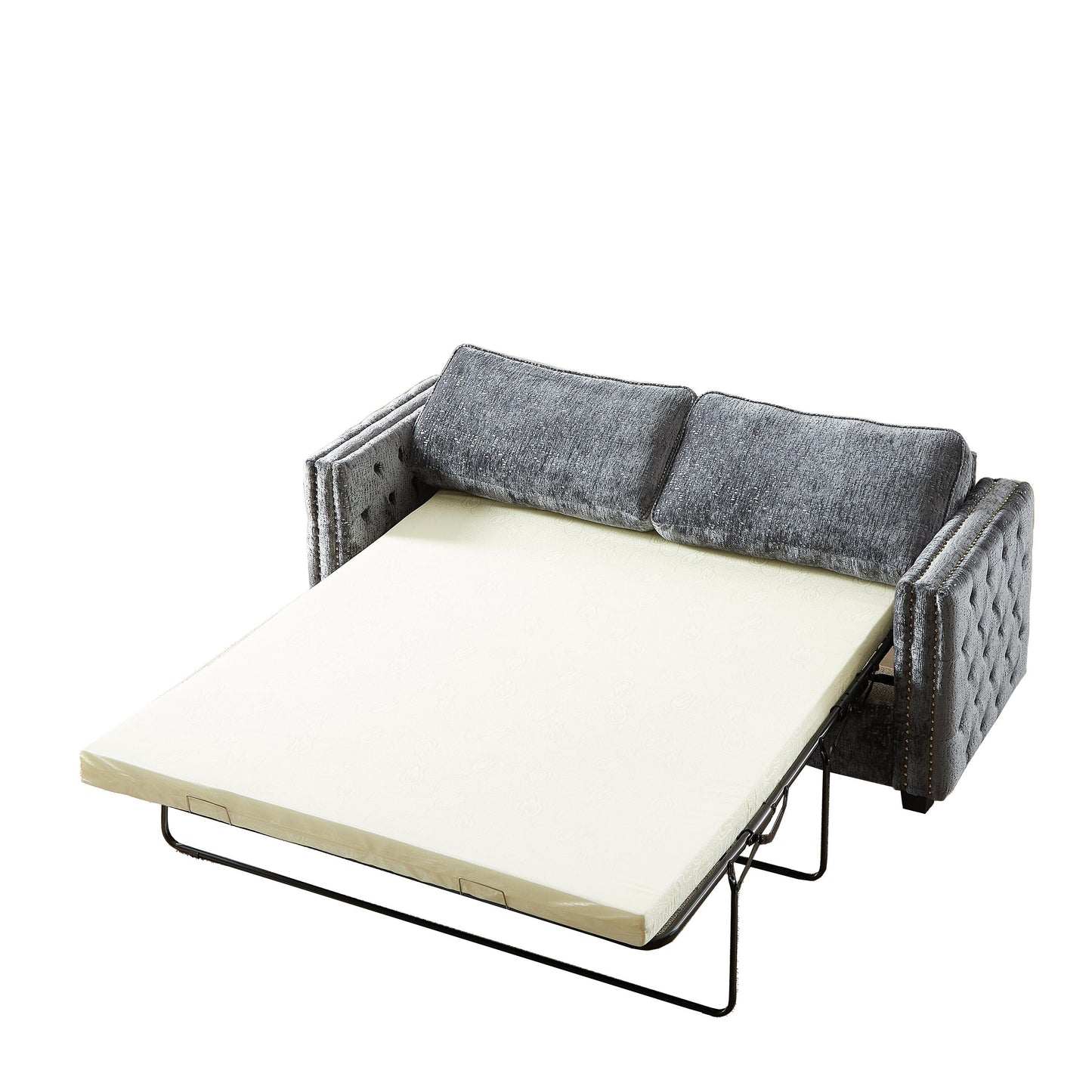 Grey 81 Chenille Nailheads 3-seater Sleeper Sofa with Memory Foam Mattress for Living Room