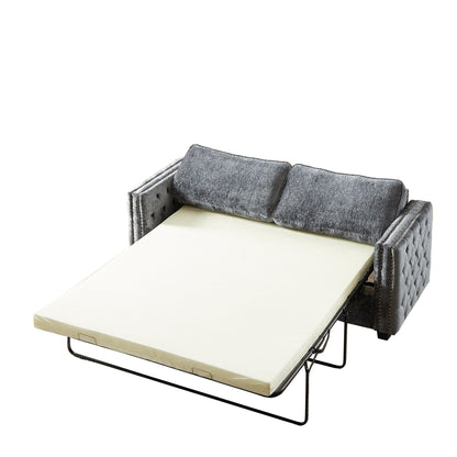 Grey 81 Chenille Nailheads 3-seater Sleeper Sofa with Memory Foam Mattress for Living Room