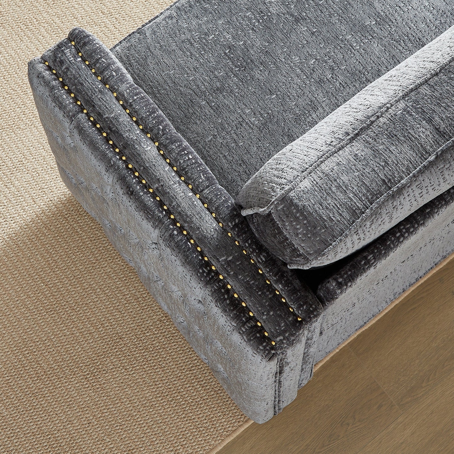 Grey 81 Chenille Nailheads 3-seater Sleeper Sofa with Memory Foam Mattress for Living Room